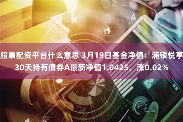 股票配资平台什么意思 3月19日基金净值：浦银悦享30天持有债券A最新净值1.0425，涨0.02%